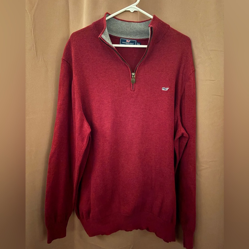 Vineyard Vines Men's Saltwater 1/4 Zip Pullover Sweater Crimson Size XL Pima